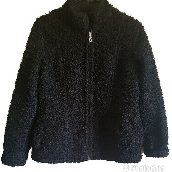 J. Jill Black Jacket XS Womens Zip Up Teddy Bear Fuzzy Zip-Up Cozy Warm Sweater - Picture 1 of 14